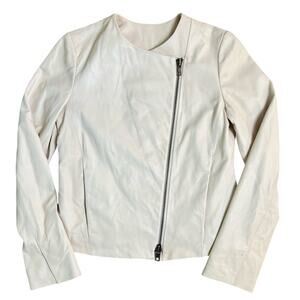 Vince Women’s 100% Lamb Leather Asymmetrical Zip Lined Moto Jacket Cream Size S